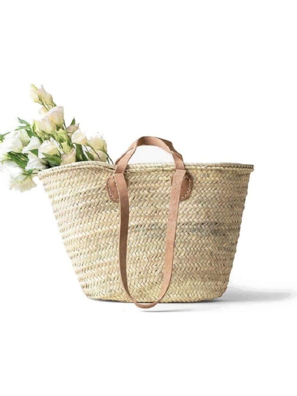 Handmade Large Straw Tote Bag with Double Leather Handles - Perfect for Shopping